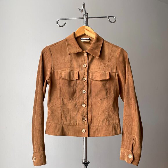 ❄️ 90sVintage Warm Fitted Lightweight Brown Faux-Suede Western Jacket - Picture 1 of 6